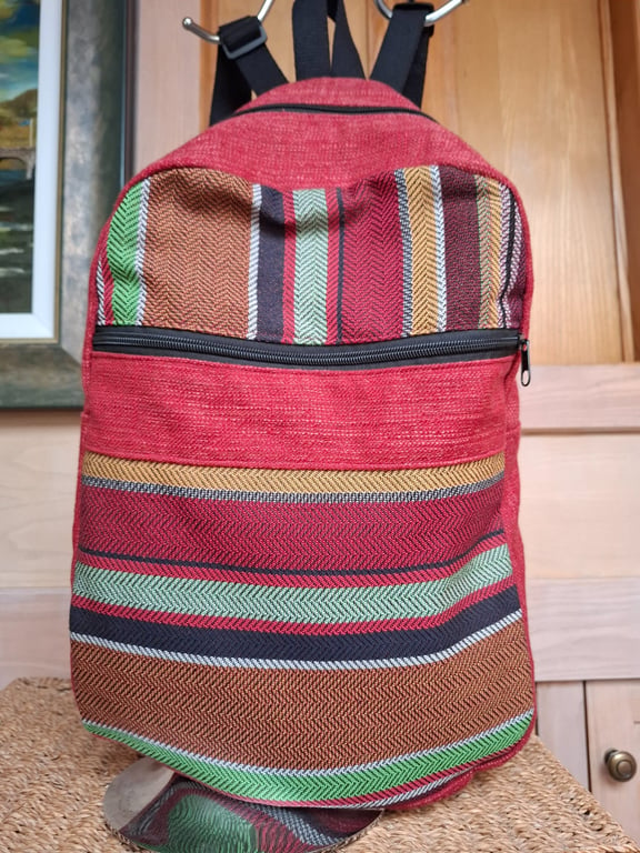 Red striped backpack