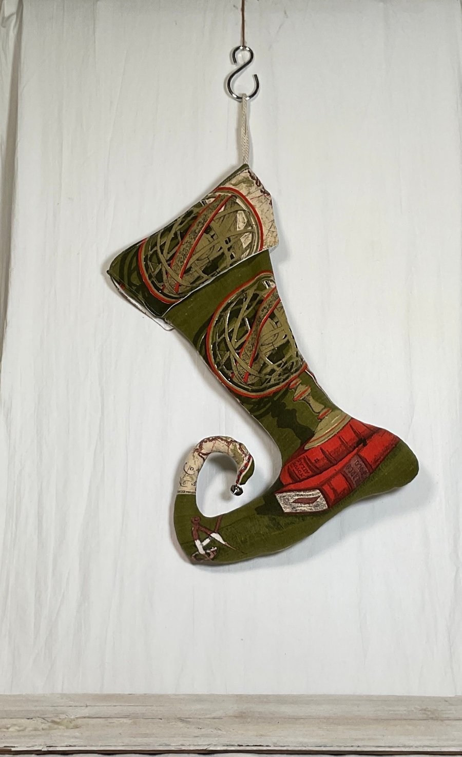 Fabric gift wrapping gift holder. Wedding gift wrapping. Jester s Boot Stocking 