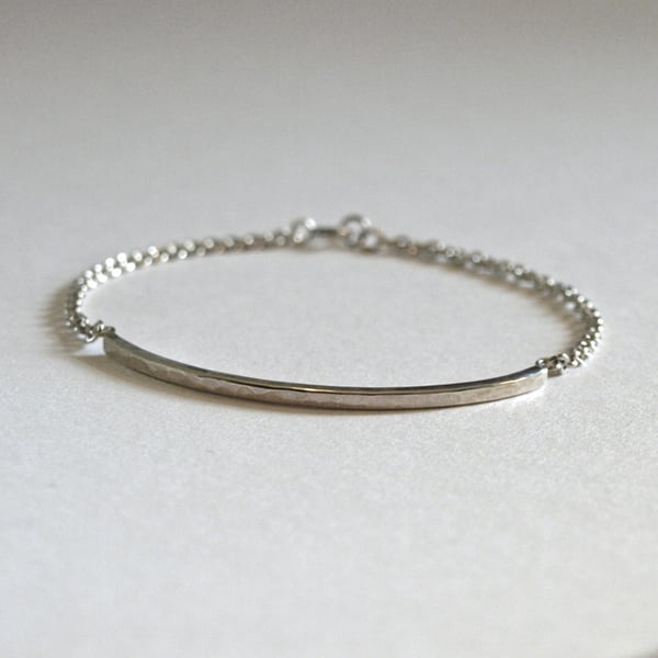 Hammered Dainty Silver Bar Bracelet