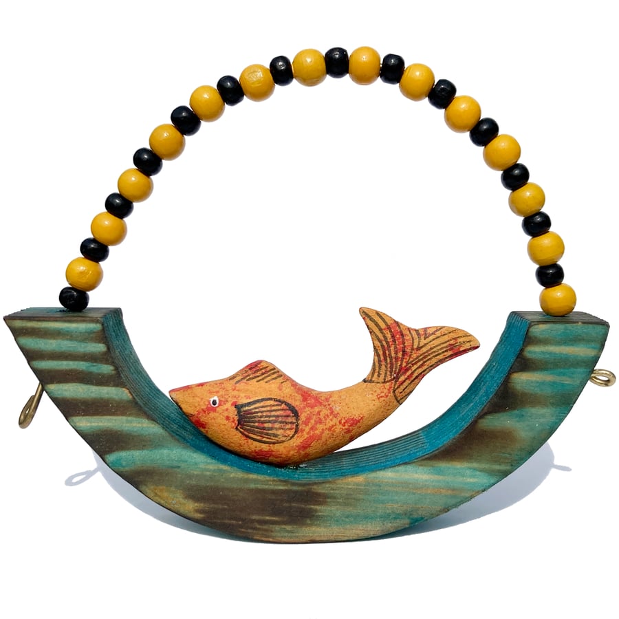 Fish Wooden Ornament - Handmade Driftwood Fish Sculpture - Seaside Decor