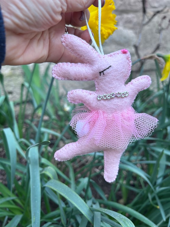Pink Felt Ballerina Bunny Hanging Decoration - Handcut and Handmade  