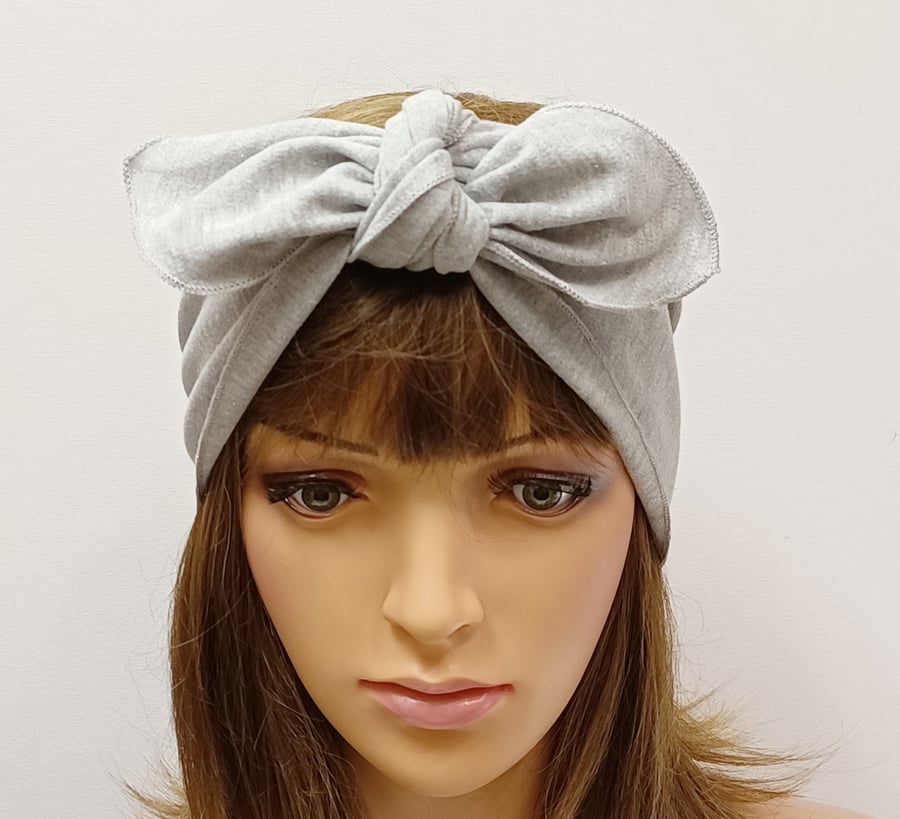 Grey extra wide headband self tie head scarf rockabilly head scarf hair wrap