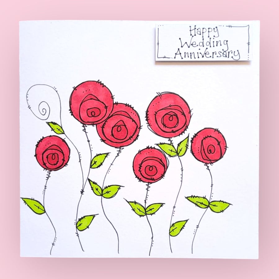 Whimsical flowers 'Anniversary' card