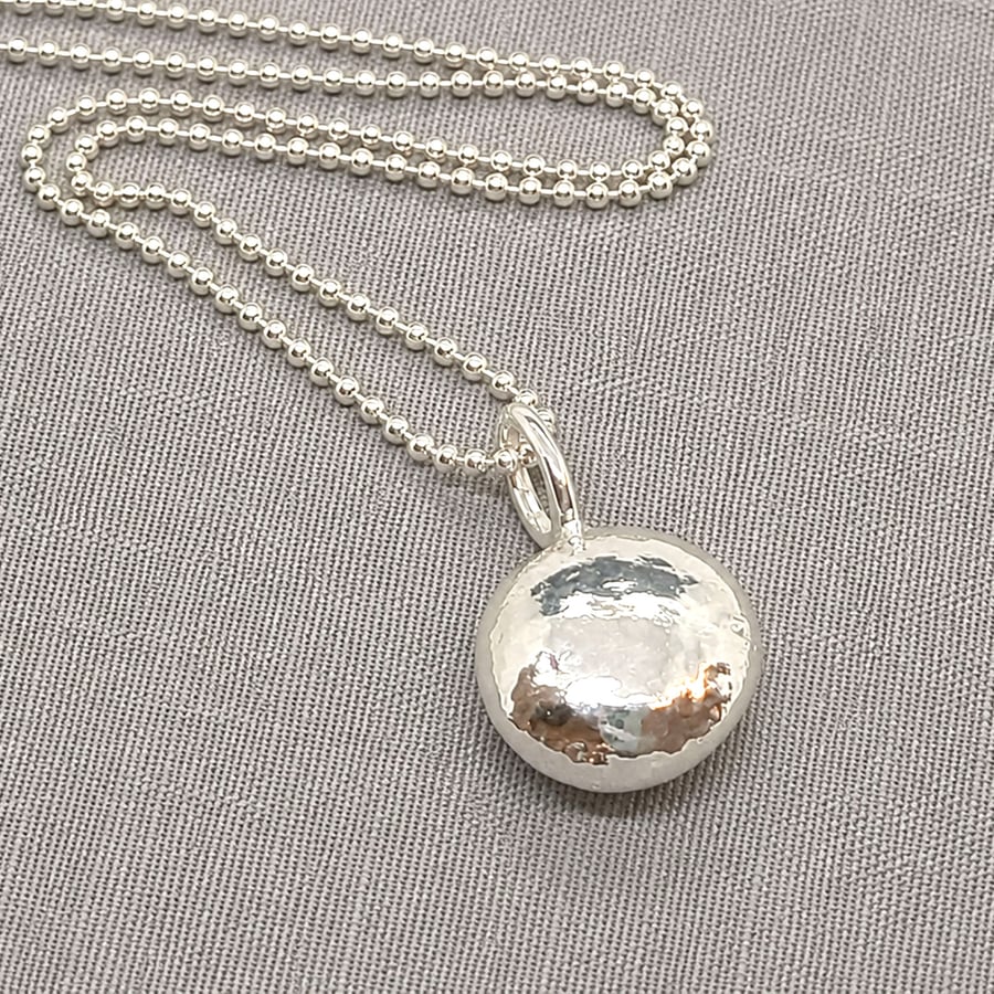Silver Pebble Necklace, Molten Silver Pendant, Minimalist Jewellery