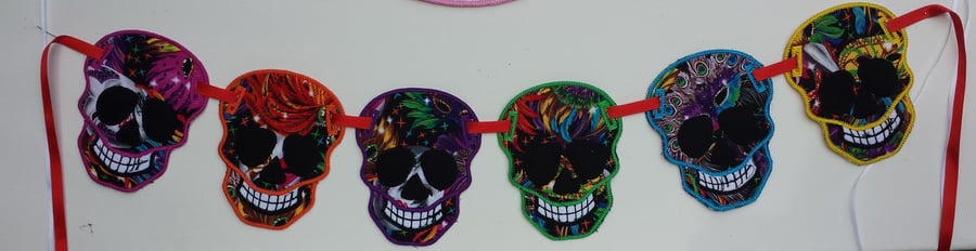 Multi coloured fabric skull bunting