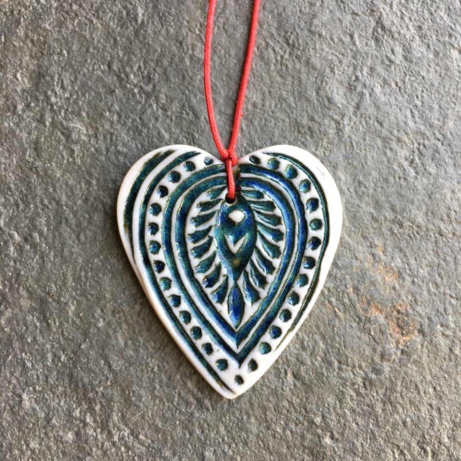 Folk heart Scandi Hygge Nordic Christmas decoration blue The Porcelain Menagerie