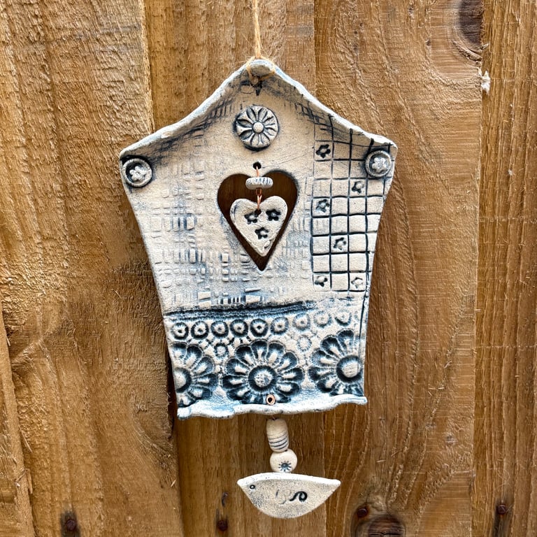 Blue and white wall hanging