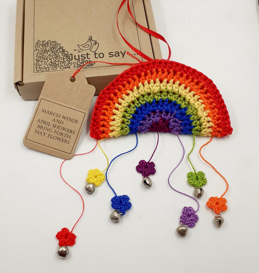 March Winds, April Showers, May Flowers. Crochet Rainbow Hanger
