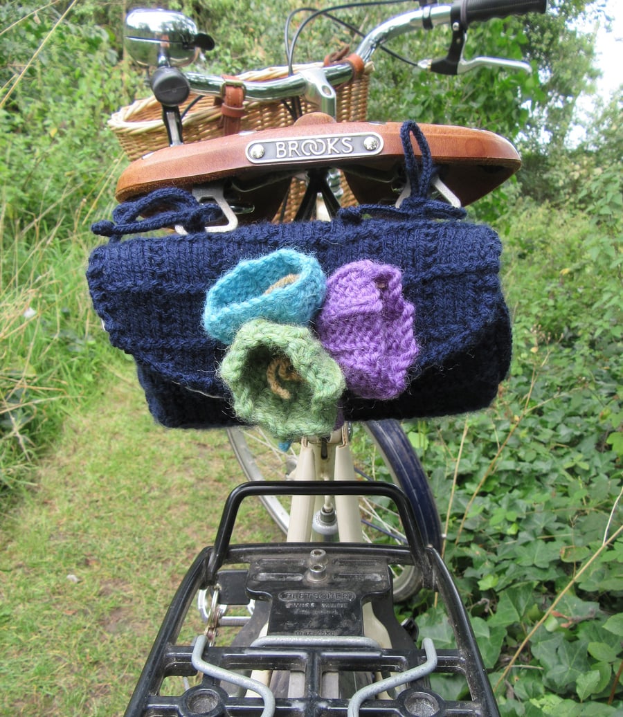 SALE - Saddle tool bag - navy blue with crocus flowers