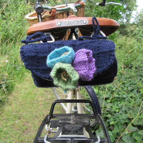 SALE - Saddle tool bag - navy blue with crocus flowers