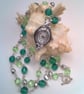 Green Crystal Glass Bead and Silver Bead Fob Watch and Earrings, Gift for Her - Image 2