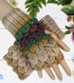 Crochet gloves. Brown, green and gold dragon scale gloves. Fingerless gloves.