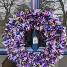 Handmade Upcycled eco Wreath lavender colours ribbons texture