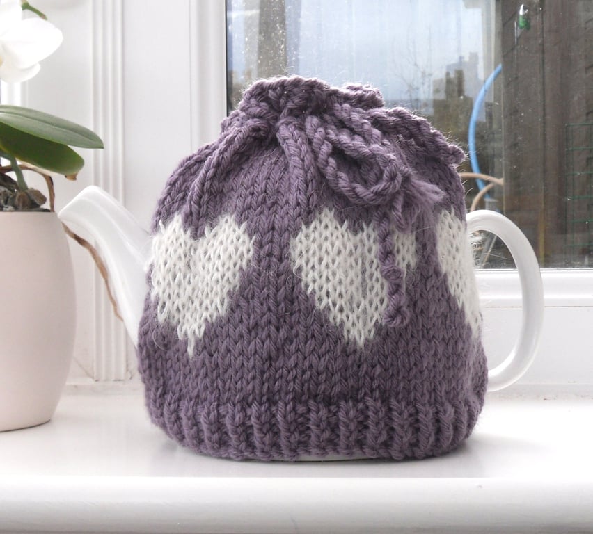 Valentines Heart tea pot cosy knitting pattern