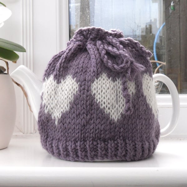 Valentines Heart tea pot cosy knitting pattern