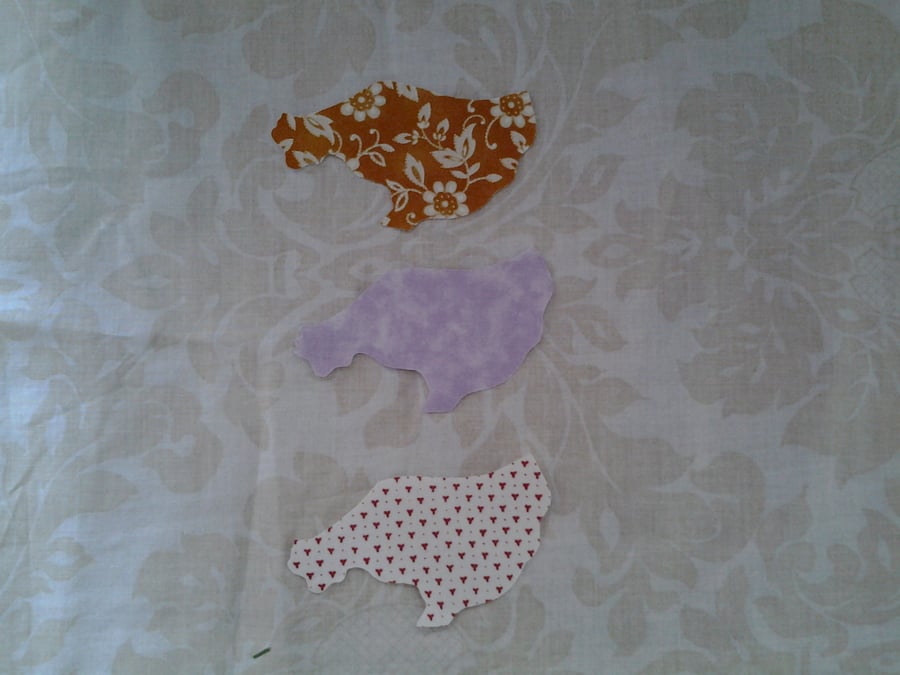 Homemade set of 3 chickens cotton embellishments