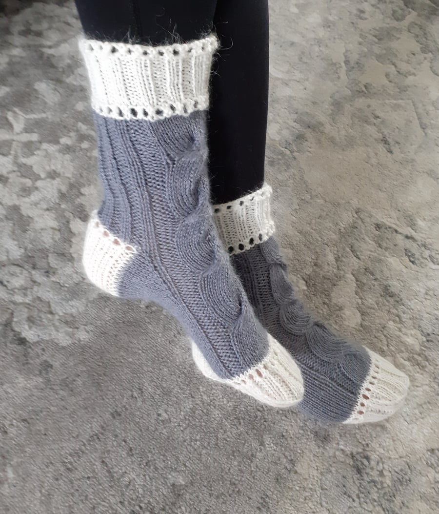 Hand - knitted socks with an openwork pattern, beautiful present, size 39-40
