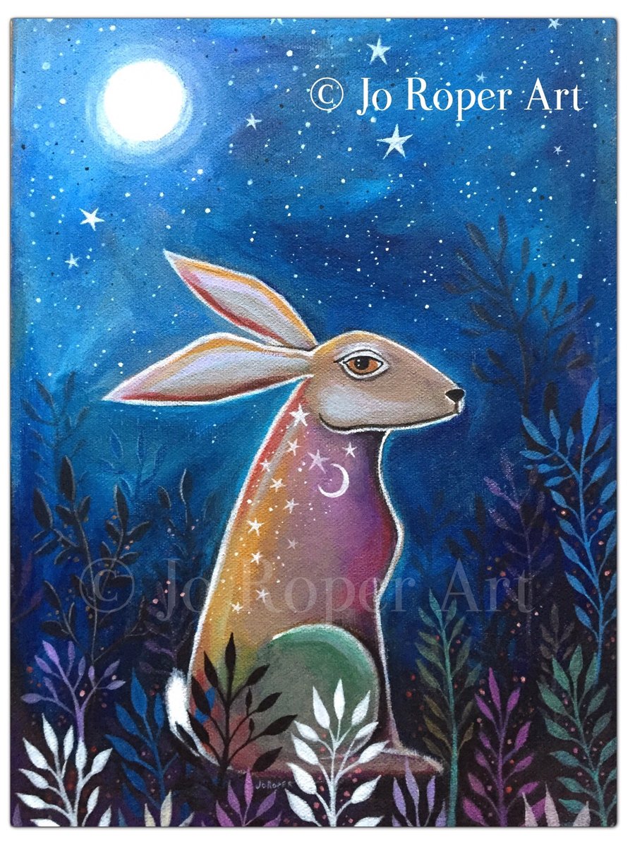  Magical Moonlight Hare is an A4 giclee Print by Jo Roper Art  