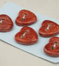 5 Small Heart Shaped Bright Copper Ceramic Buttons - Image 2