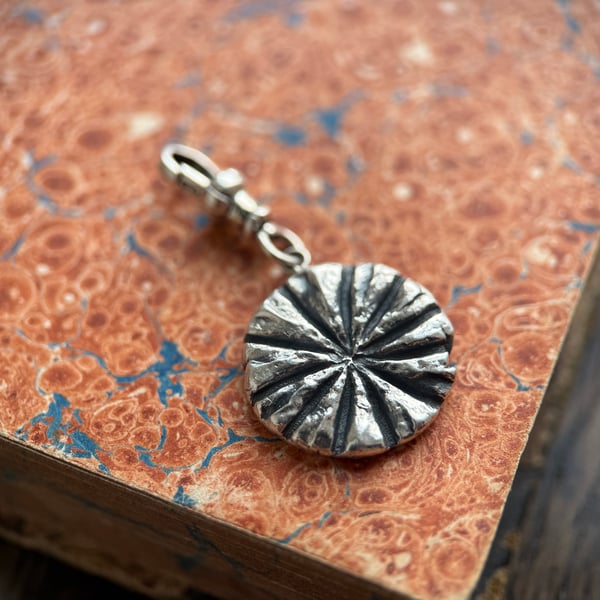 Sterling Silver Double Sided Poppy Head and Leaf Pendant Charm