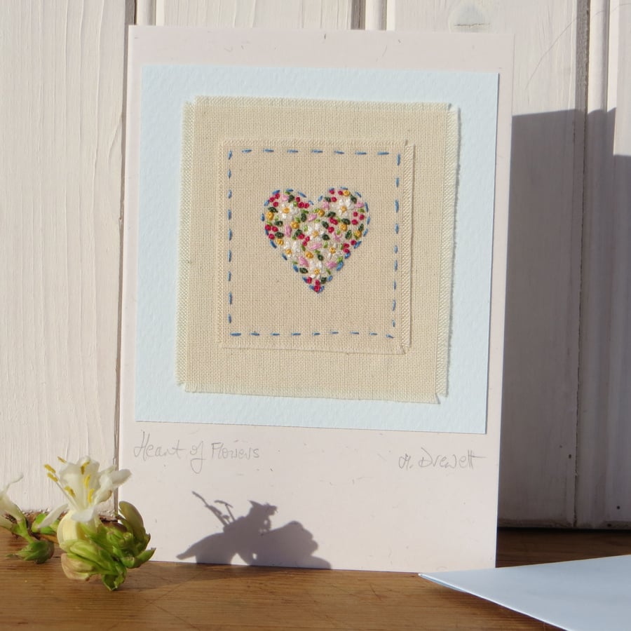 Embroidered flowers in heart, beautiful way to send your love to someone special