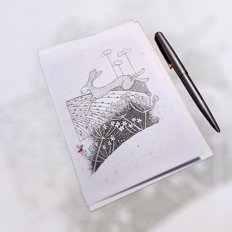 Jump for joy Hare illustration art card from original artwork