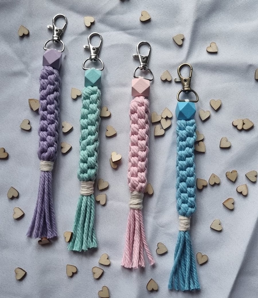 Crown Knot Macrame Keychain - Bag Charm with Colour matching bead 