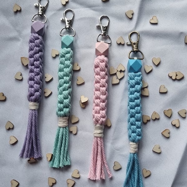 Crown Knot Macrame Keychain - Bag Charm with Colour matching bead 