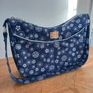 Navy and Silver metallic fabric Shoulder Bag