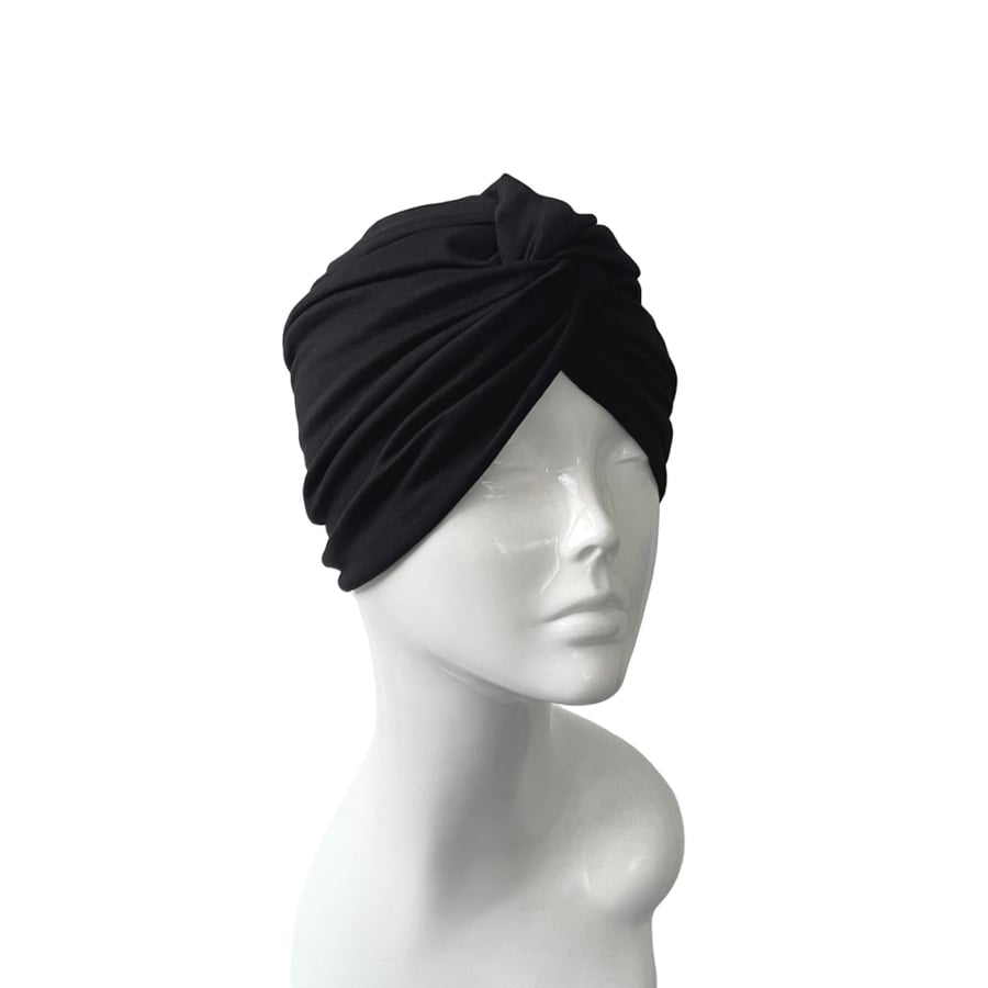 Black Twist Summer Turban Head Wrap Viscose Jersey Hat for Hair Loss Alopecia