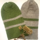 Double Stripe Reversible Adult Beanie - Unisex Knitted Slouch Hat
