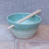 Pair of noodle or rice bowls hand thrown in stoneware pottery ceramic