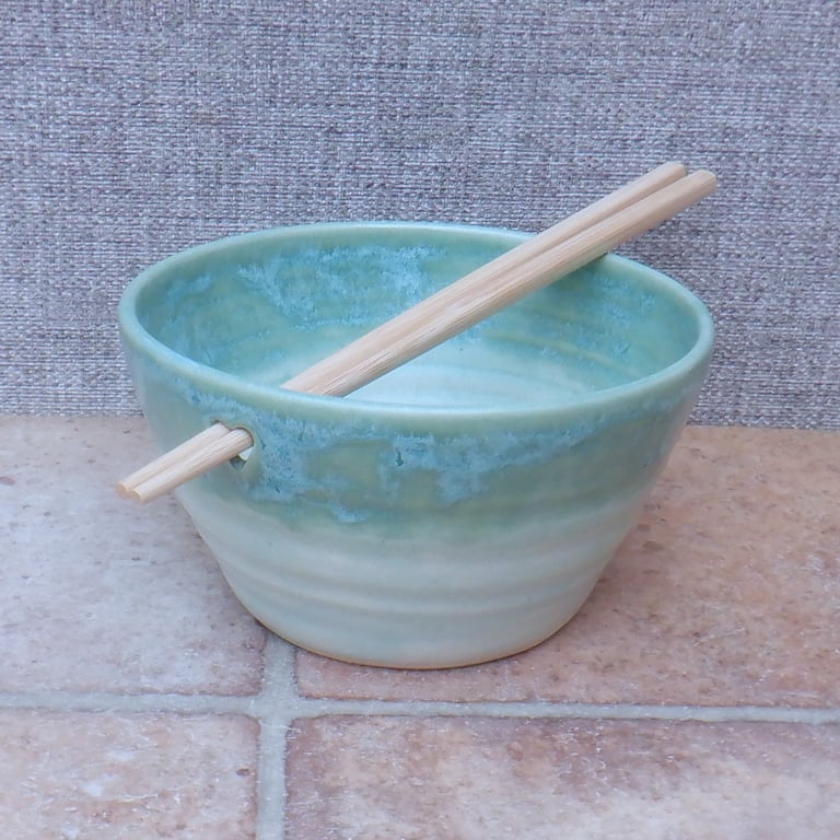 Noodle or rice serving bowl wheel thrown in stoneware pottery handmade 
