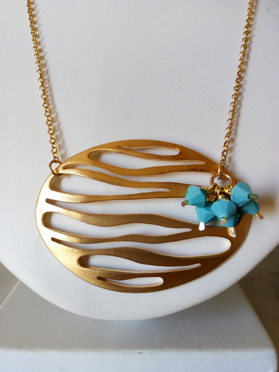 OVAL RIPPLE NECKLACE - TURQUOISE NECKLACE - FREE UK POSTAGE