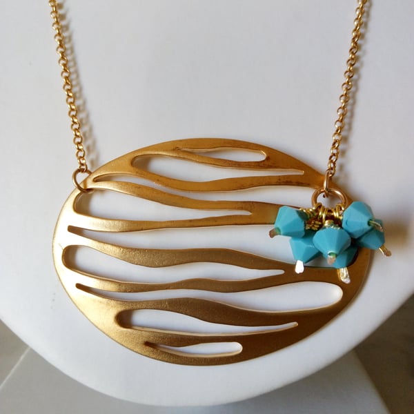 OVAL RIPPLE NECKLACE - TURQUOISE NECKLACE - FREE UK POSTAGE