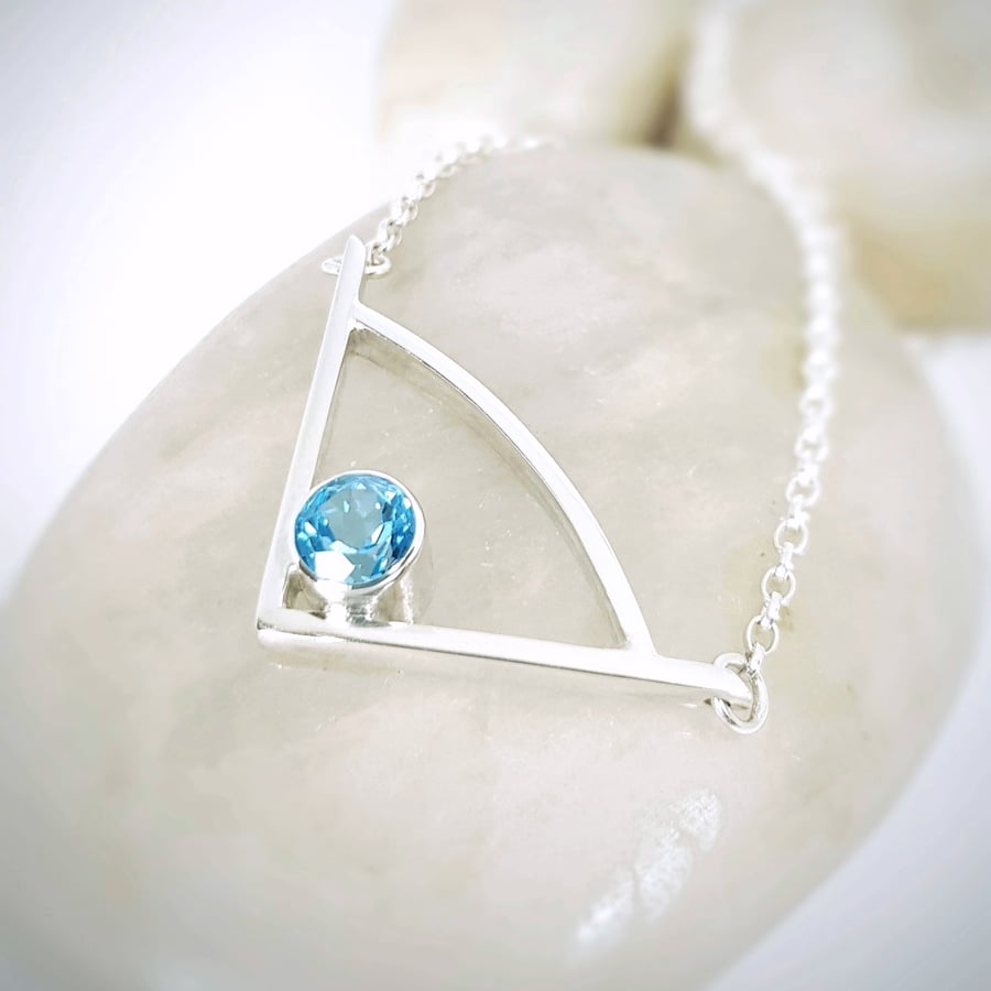 Sterling Silver Pendant Necklace with Blue Topaz