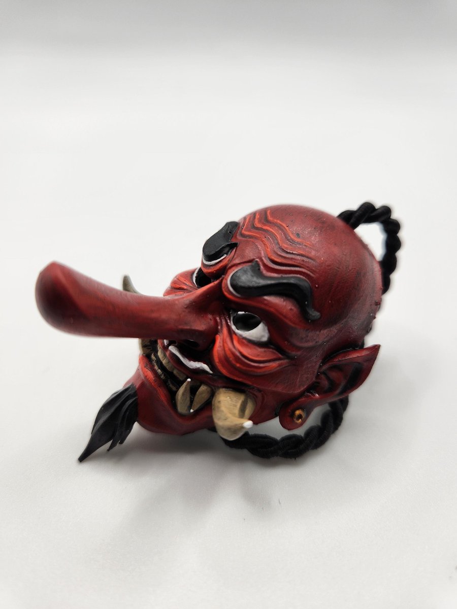 3D Printed Hand-Painted Samurai Tengu Mask Rear View Mirror Charm (44mm)