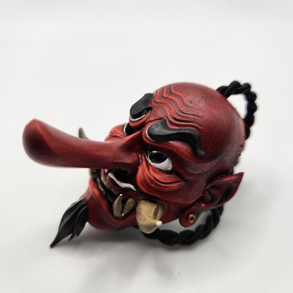 3D Printed Hand-Painted Samurai Tengu Mask Rear View Mirror Charm (44mm)