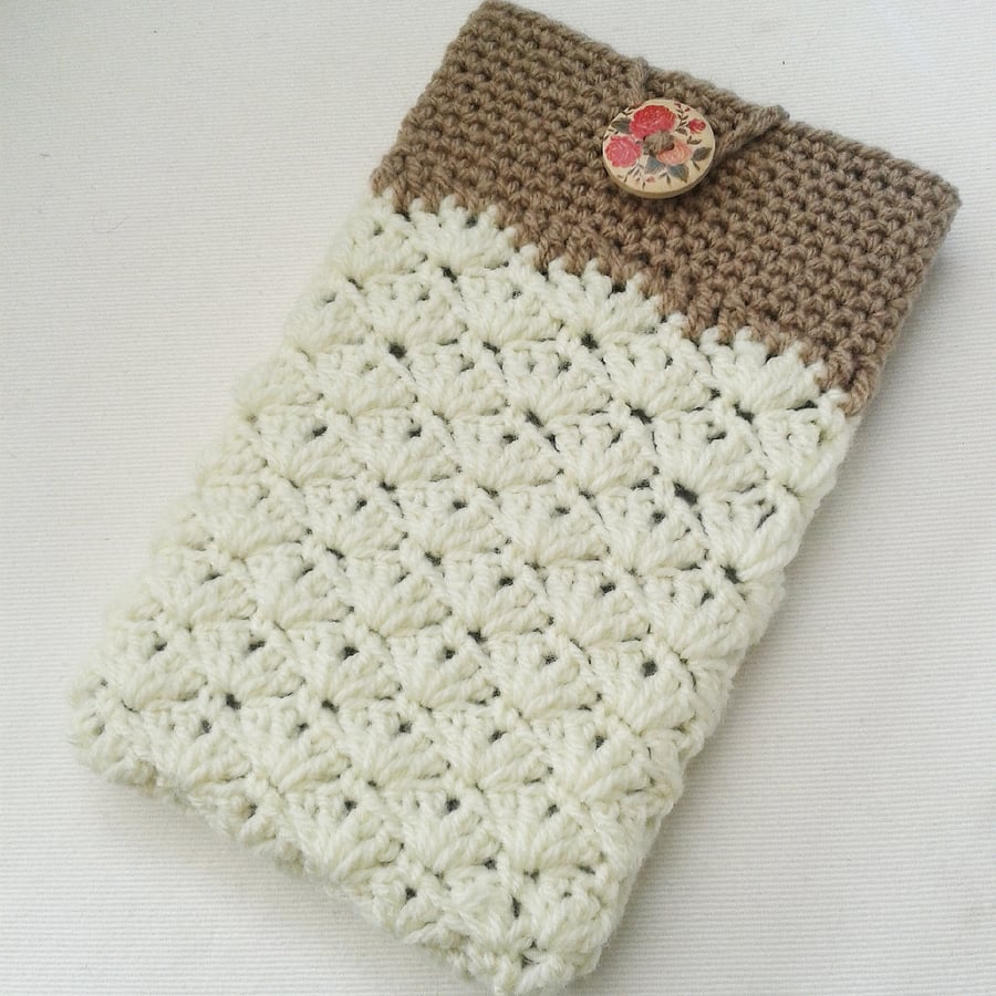 Vintage style cream & light brown tablet case, cover, gift for her, accessories