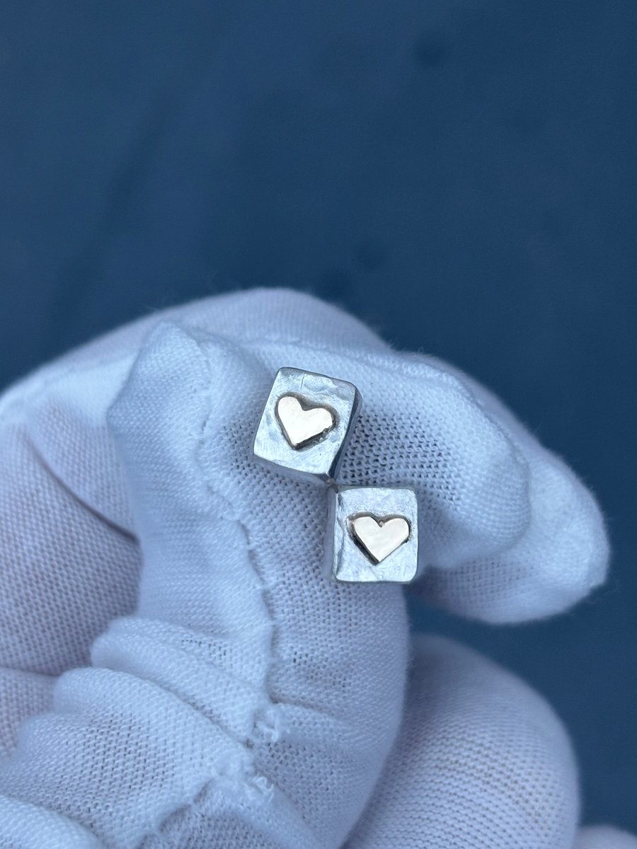 Chunky silver and gold heart studs, silver and gold studs, chunky studs, love, 