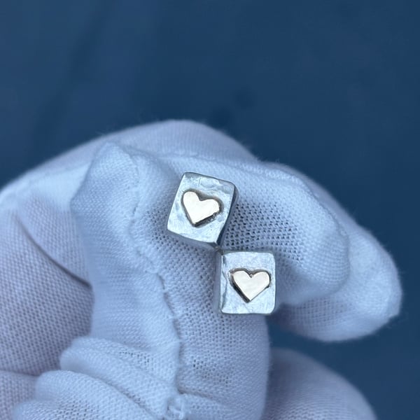 Chunky silver and gold heart studs, silver and gold studs, chunky studs, love, 