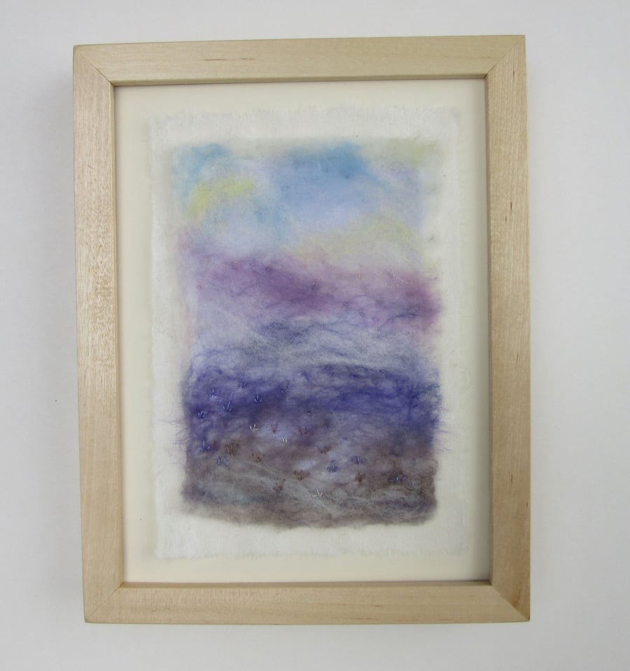  Lavender landscape picture. Felted abstract impression of lavender fields