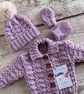 Hand Knitted Baby Girl Cardigan Set – Heather Pink 0–3 Months - Image 4