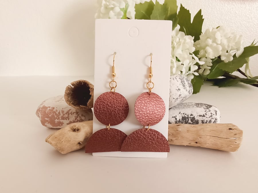 Circle and Semi-Circle Faux Leather Earrings