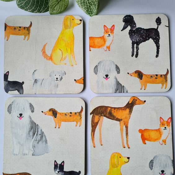 Dog design wooden coasters set of four home decor