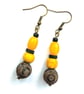 Yellow Brown and Black Beaded Boho Style Drop Dangle Earrings - Image 1