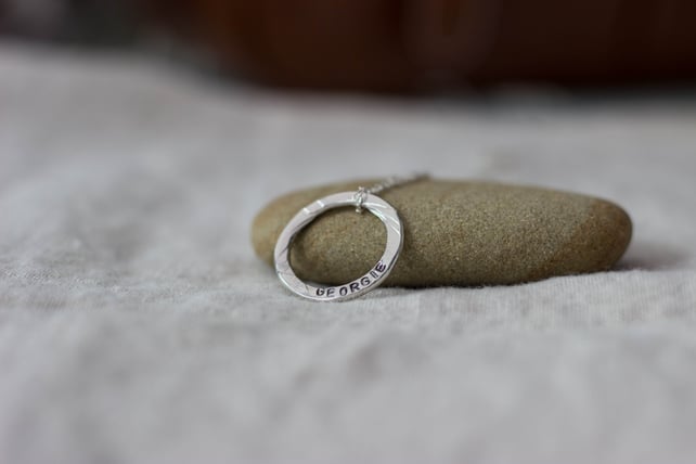 Personalised Silver Small Pendant, Silver Name Stamped Pendant, Keepsake Gift, 