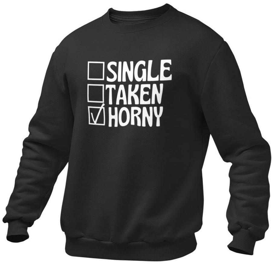 Single, Taken Horny Jumper Sweatshirt Funny Rude Novelty Single Person Jumper 