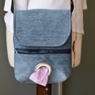 Tote bag for dog walkers, securely sewn from preloved denim with bag dispenser.