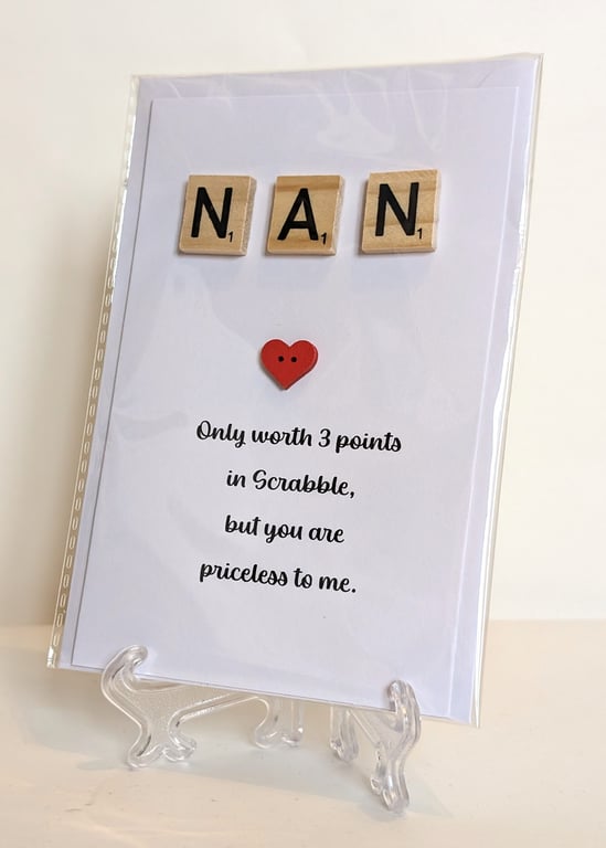 Nan only worth 3 points in Scrabble greetings card